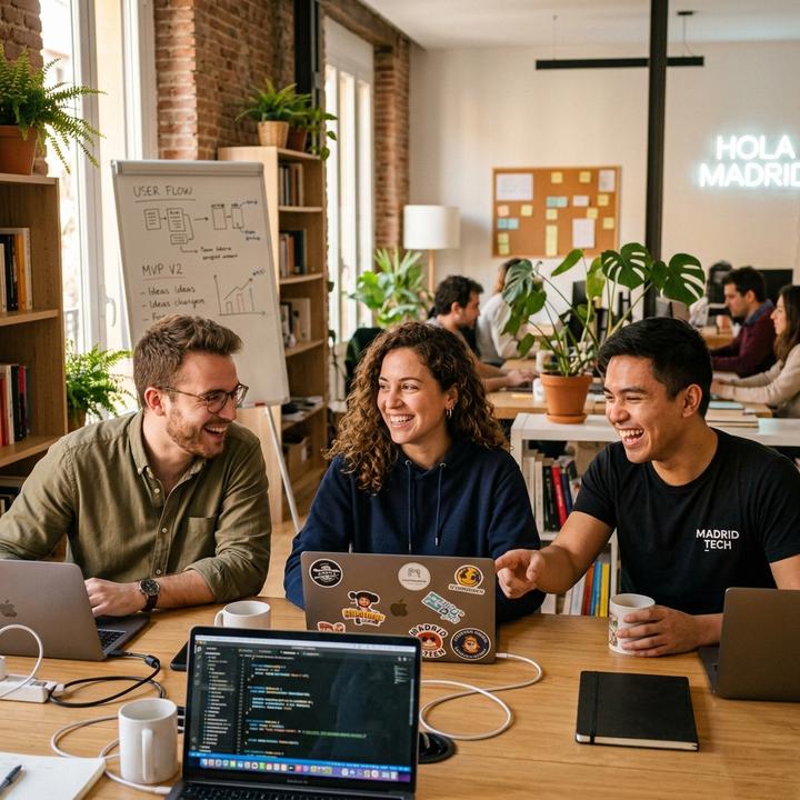 Equipo fundador de XCASINOHU trabajando en su oficina en Madrid